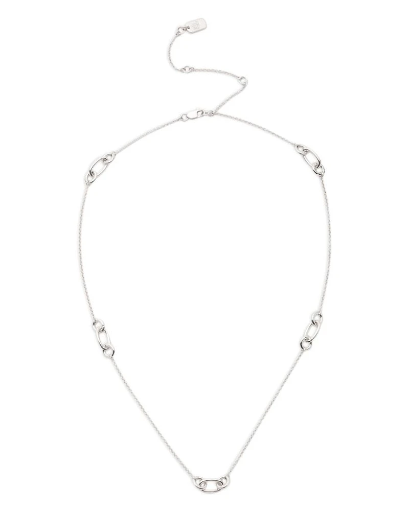 Link Station Collar Necklace in Sterling Silver, 16"-19"