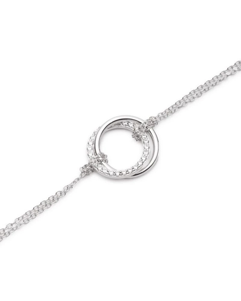 Pavé Circle Double Chain Link Bracelet in Sterling Silver
