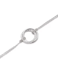 Pavé Circle Double Chain Link Bracelet in Sterling Silver