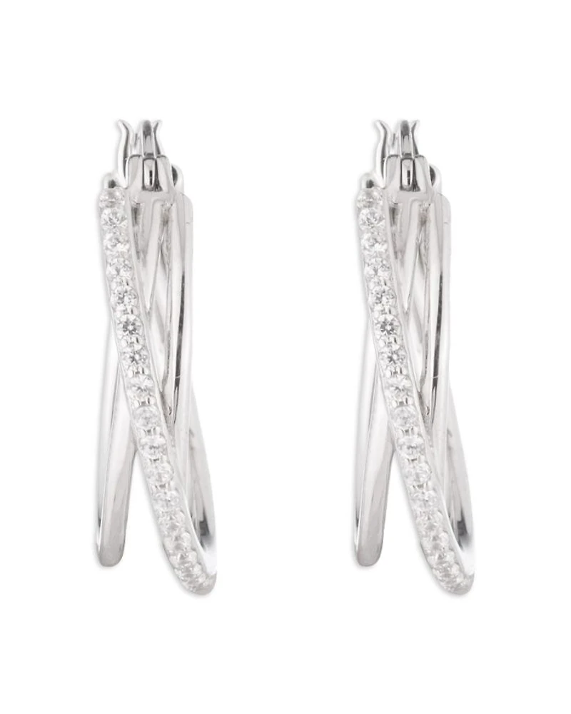 Pavé Crisscross Hoop Earrings in Sterling Silver