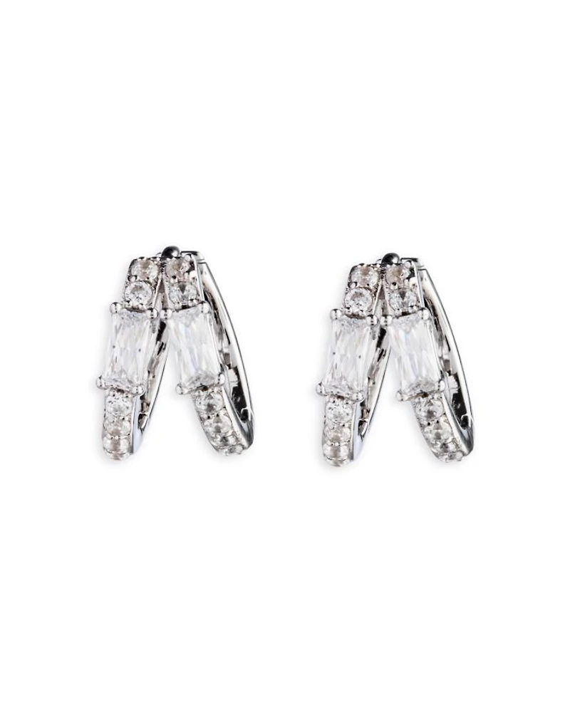 Cubic Zirconia Split Hoop Earrings in Sterling Silver