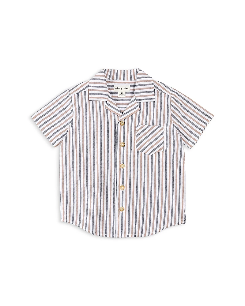 Miles The Label Boys' Striped Short Sleeve Seersucker Camp Shirt - Little Kid
