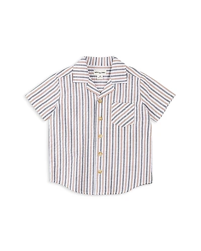 Miles The Label Boys' Striped Short Sleeve Seersucker Camp Shirt - Little Kid
