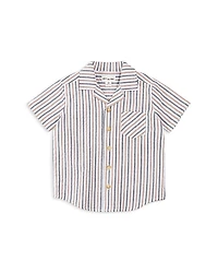 Miles The Label Boys' Striped Short Sleeve Seersucker Camp Shirt - Little Kid