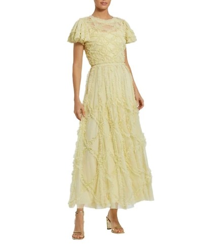 Solid Mesh Dotted Micro Ruffle High Neck Dress
