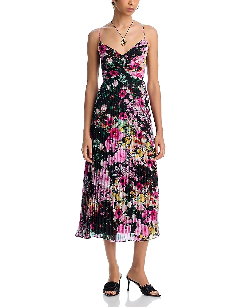 Steve Madden Ray Pleated Floral Chiffon Midi Dress