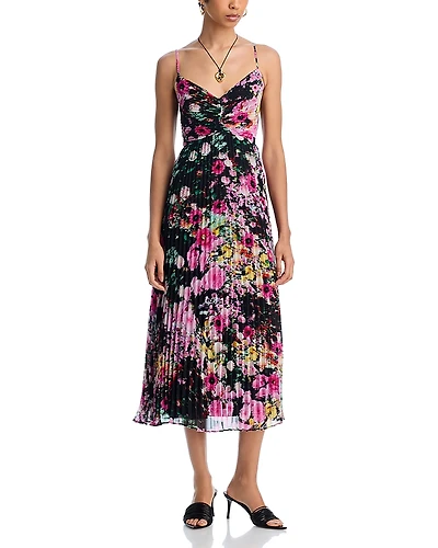 Steve Madden Ray Pleated Floral Chiffon Midi Dress