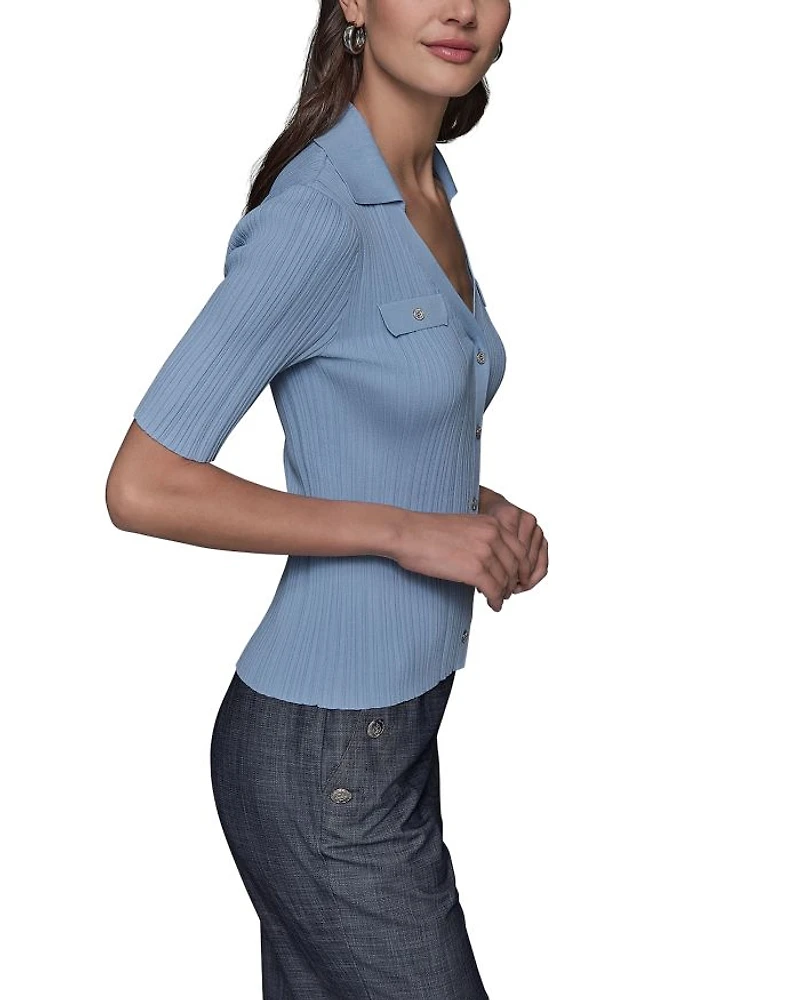 KARL LAGERFELD PARIS Collared Rib Sweater Top