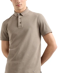 Emporio Armani Textured Cotton Allover Jacquard Chevron Motif Polo