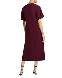 SERAFINA Short Sleeve Midi Shift Dress with Side Skirt Buttons Fluid Techno Crepe