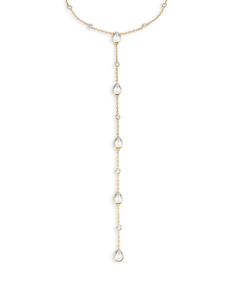Mixed Cubic Zirconia Lariat Necklace 18K Gold Plated, 15"-18"