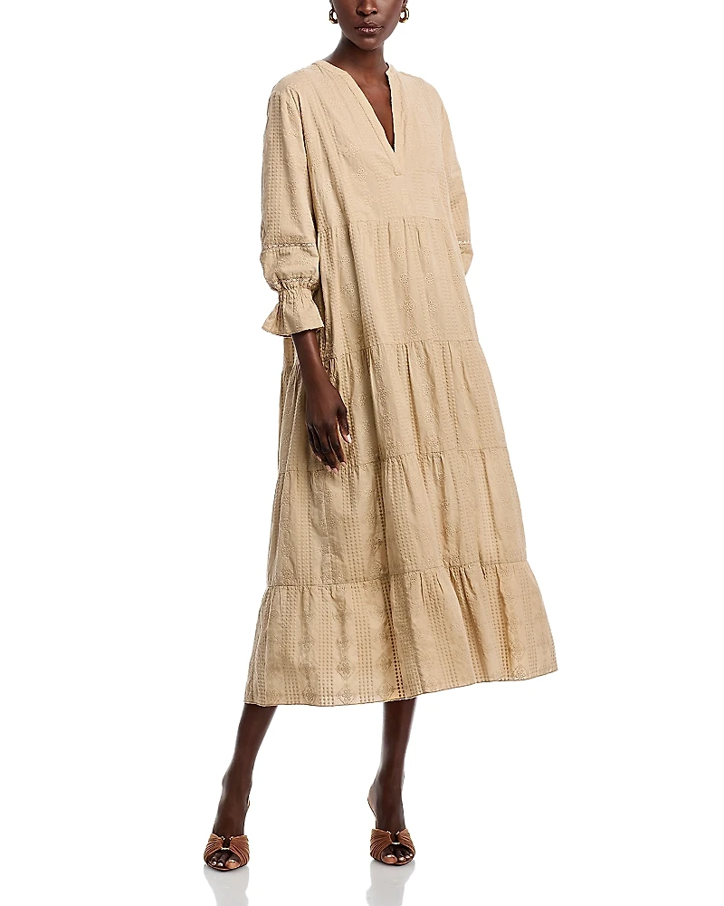 Area Stars Embroidered Split Neck Midi Dress