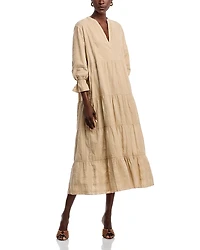 Area Stars Embroidered Split Neck Midi Dress