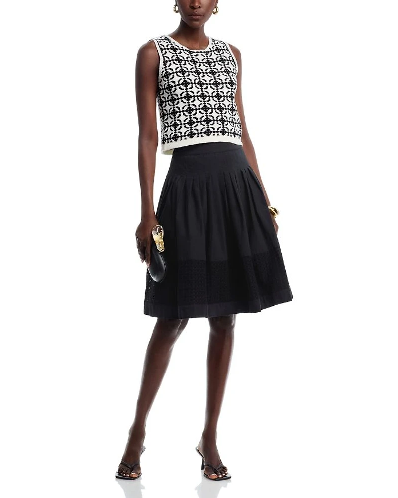 Pleated Embroidered Skirt