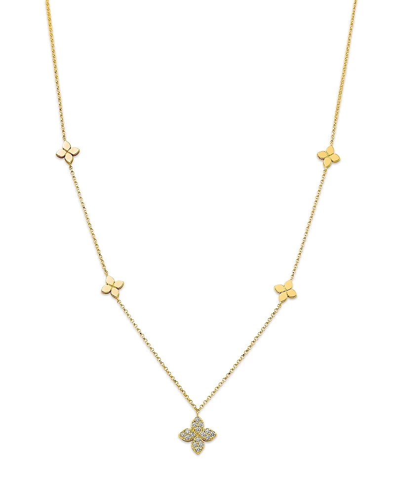 Roberto Coin 18K Yellow Gold Love by the Inch Diamond Flower Station Necklace, 15-17