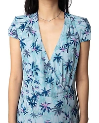 Rapaz Sunset Palm Mist Print Silk Dress