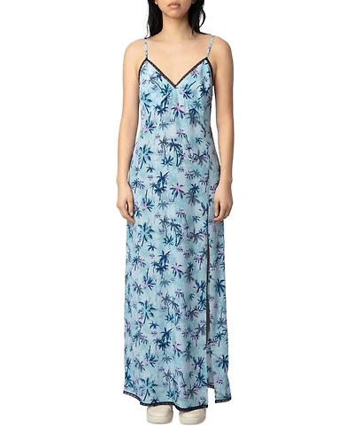 Ramelil Sunset Palm Mist Silk Dress