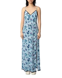 Ramelil Sunset Palm Mist Silk Dress