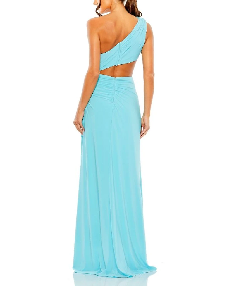 Cut Out One Shoulder Ruched Back Gown