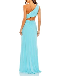 Cut Out One Shoulder Ruched Back Gown