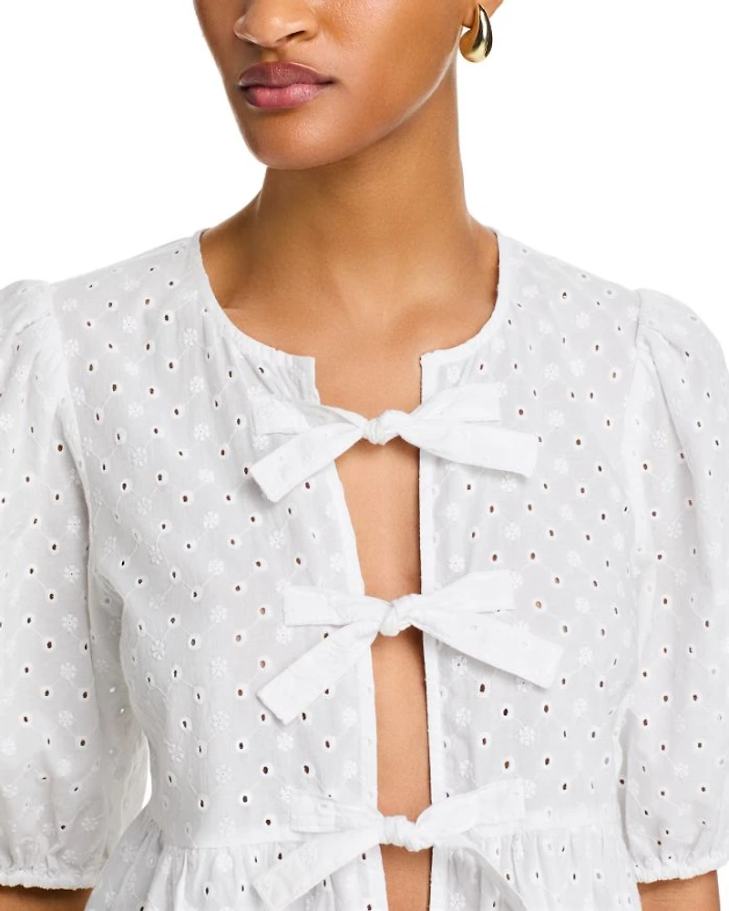 Paula Eyelet Tie Front Top
