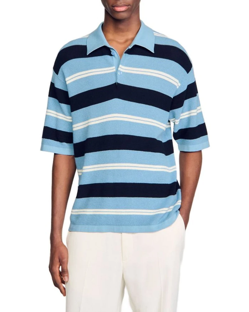 Stripy Knit Polo Shirt