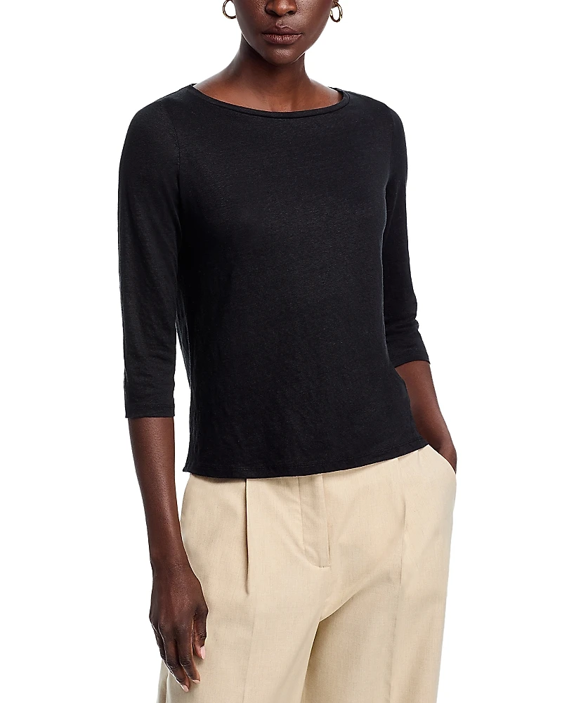 Majestic Filatures Boat Neck Three Quarter Length Sleeve Top