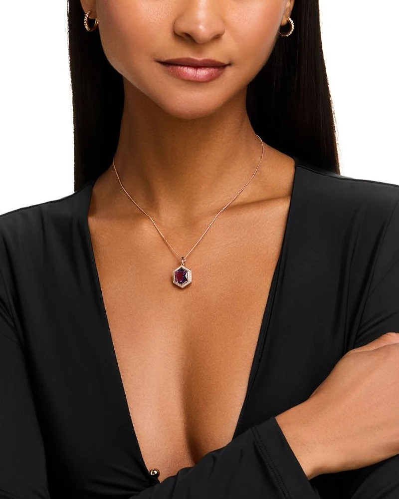 Amethyst & Diamond Bezel Pendant Necklace in 14K Rose Gold, 18"