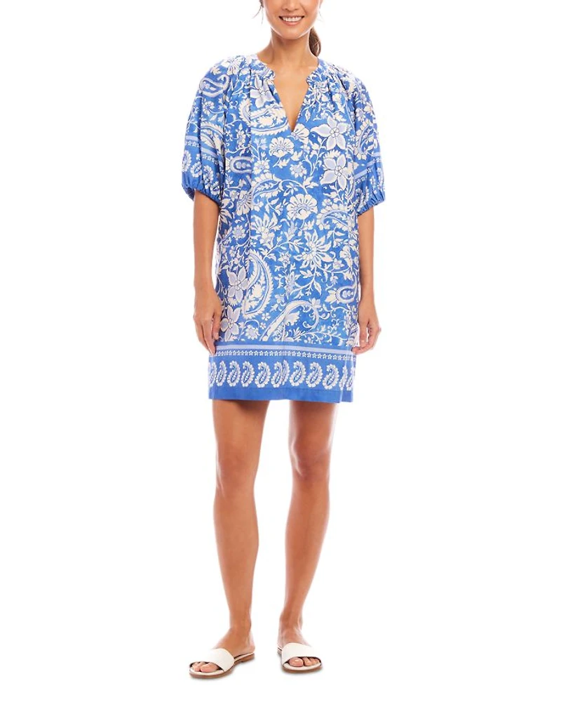 Printed Puff Sleeve Peasant Dress