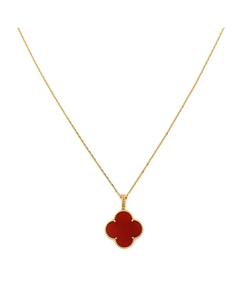 Magic Alhambra Pendant Long Necklace 18K Gold and Carnelian