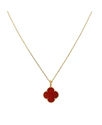 Magic Alhambra Pendant Long Necklace 18K Gold and Carnelian