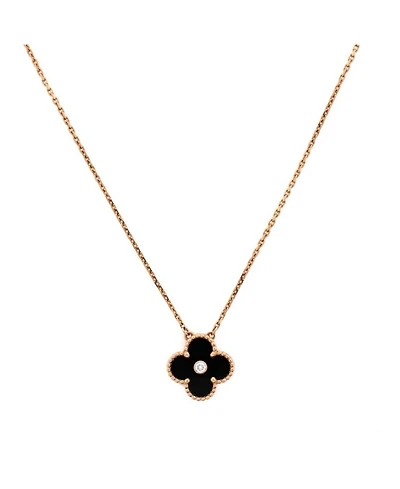 Vintage Alhambra Pendant Necklace 18K Rose Gold and Onyx with Diamond
