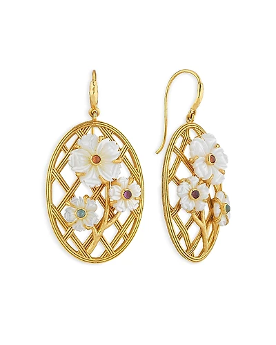 Capucine De Wulf Villandry Dyed Jade & Mother Of Pearl Flower Lattice Drop Earrings
