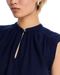 Shirred Cap Sleeve V Neck Top