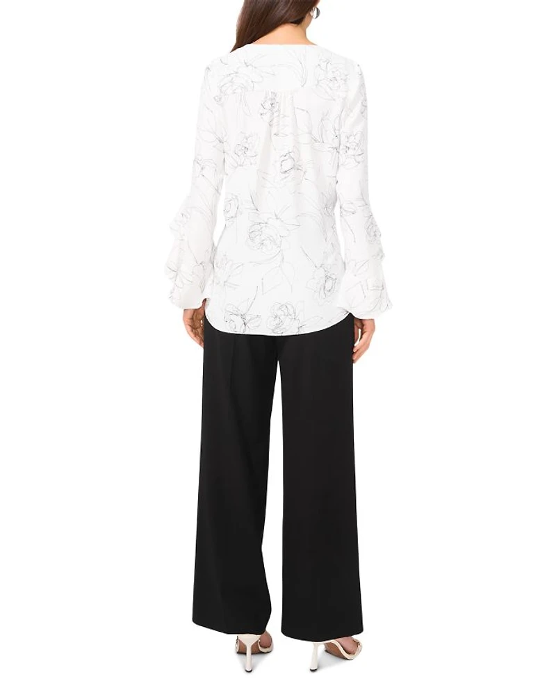 V Neck Flutter Sleeve Blouse