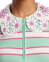 Removable Lace Collar Ribbed Knit Top