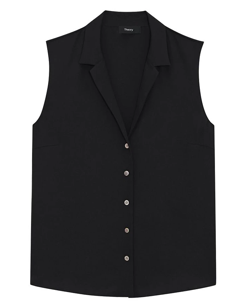 Sleeveless Button Front Silk Top