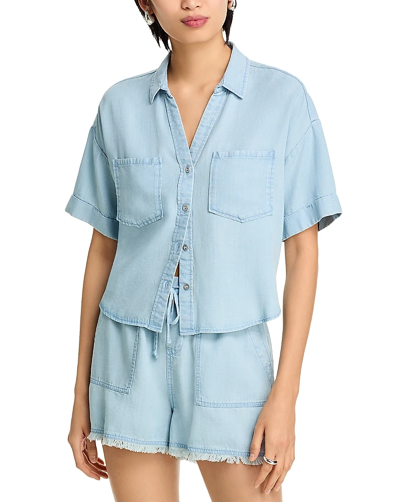 Aqua Chambray Button Front Top - Exclusive
