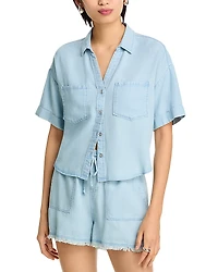 Aqua Chambray Button Front Top - Exclusive