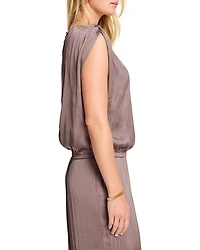 Glossy Sheen Ruched Shoulder Top