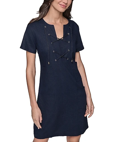 Karl Lagerfeld Paris Linen Blend A Line Dress