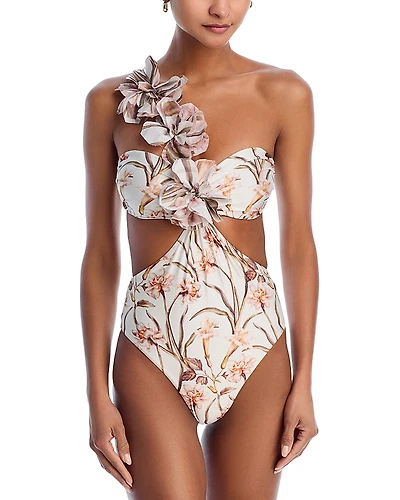 PatBO Botanic Retro Flower Applique One Piece Swimsuit