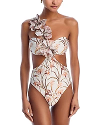 PatBO Botanic Retro Flower Applique One Piece Swimsuit