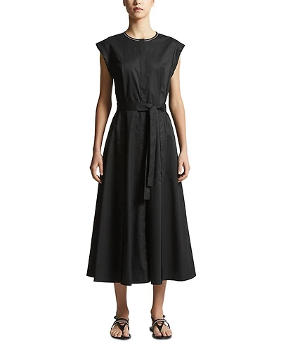 Belted Cap Sleeve Midi Dress