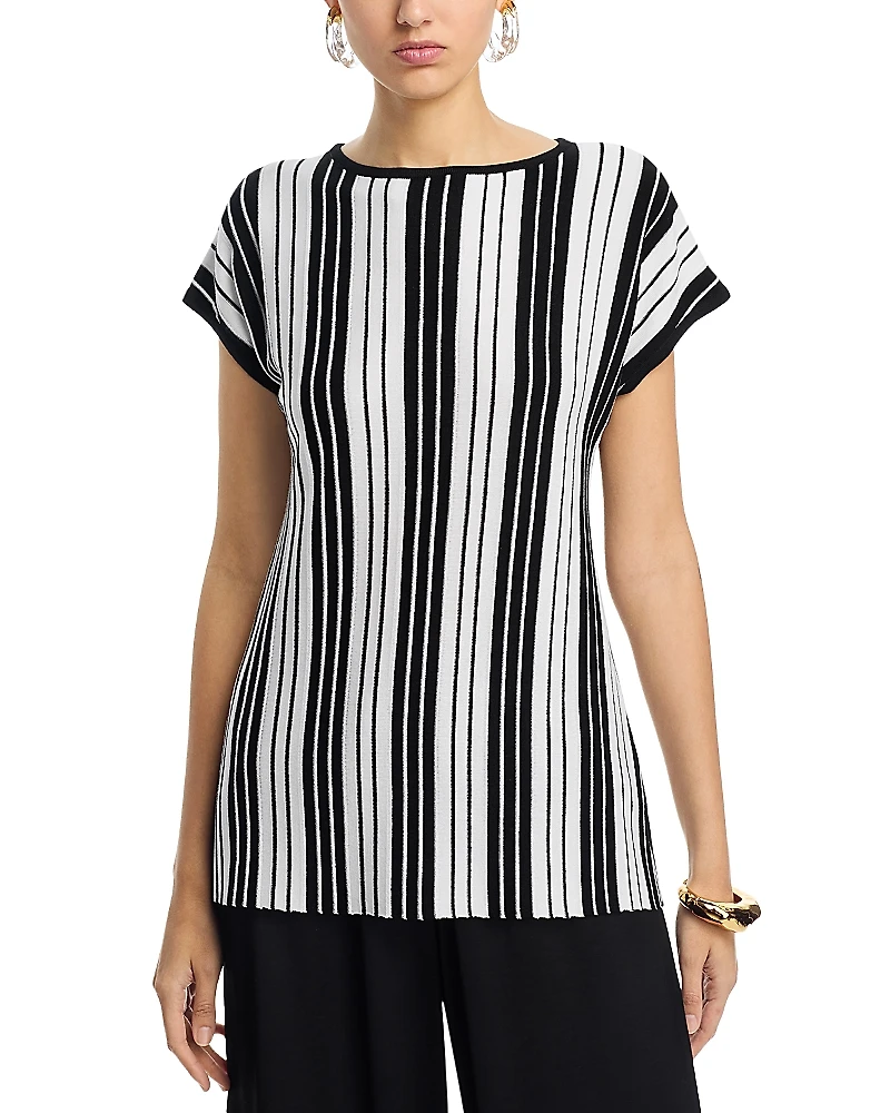 Misook Cap Sleeve Stripped Tunic