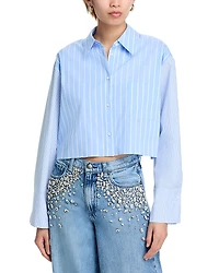 Alice and Olivia Cropped Striped Poplin Shirt