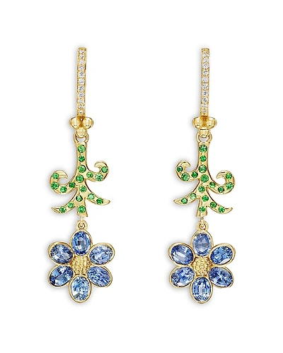 Temple St. Clair 18K Yellow Gold Fj Blue Sapphire, Tsavorite & Diamond Fiori Flower Drop Earrings