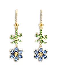 Temple St. Clair 18K Yellow Gold Fj Blue Sapphire, Tsavorite & Diamond Fiori Flower Drop Earrings