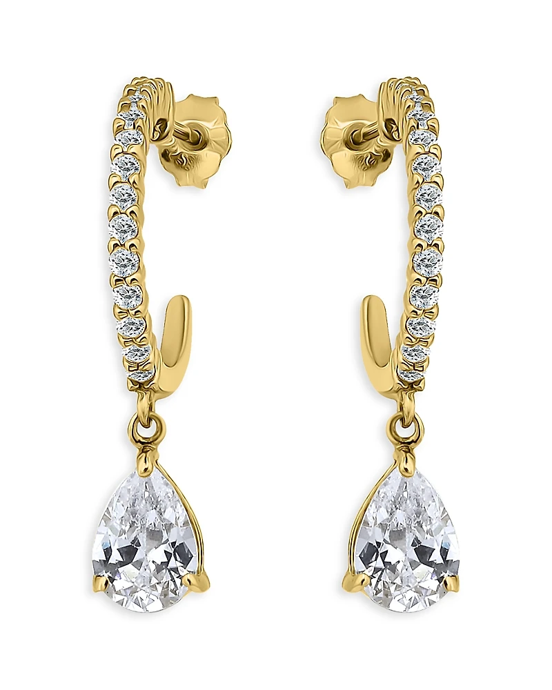 Aqua Cubic Zirconia Pear Shape Charm Pave Half Hoop Earrings