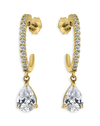 Aqua Cubic Zirconia Pear Shape Charm Pave Half Hoop Earrings